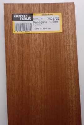MAHAGONI-Furnier, 1000x100x1.0 mm, 10 Stück