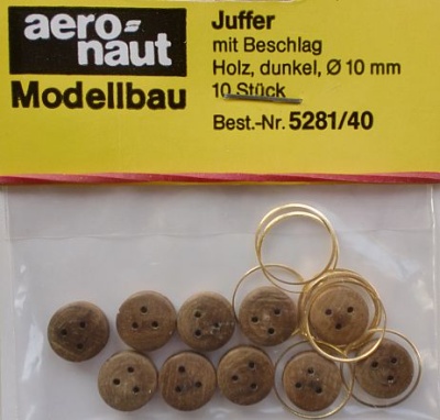 Juffern, Holz, dunkel, m. Ring für Beschlag, Ø 10 mm, 10 St.