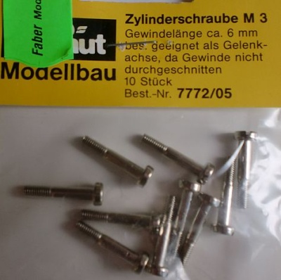 Spezial-Zylinderkopfschrauben M 3, Gewindelänge  ca. 6 mm