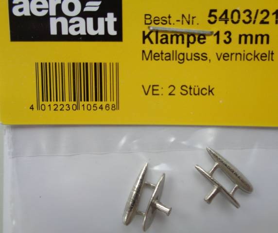 Klampen, Metallguss, vernicktelt, L/B/H 13x3,5x6 mm, 2 St.