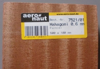 MAHAGONI-Furnier,  500x100x0.6 mm, 10 Stück (Länge 50cm)