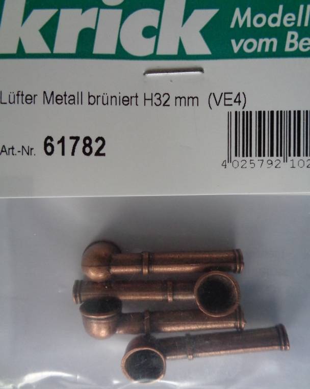 Lüfter Metall brüniert Höhe 32 mm, Ø-Öffn. 9 mm, 4 Stück