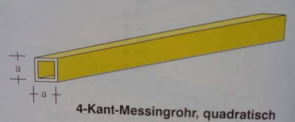 4-Kant-Messingrohr, quadratisch, 1,0 x 1,0 mm, WDST. 0,20 mm