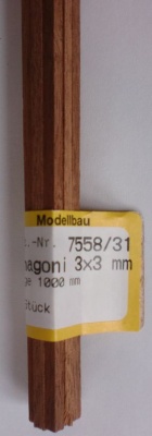 MAHAGONI-Vierkantleistern 3 x 3 mm, 1 m lang, 10 Stück
