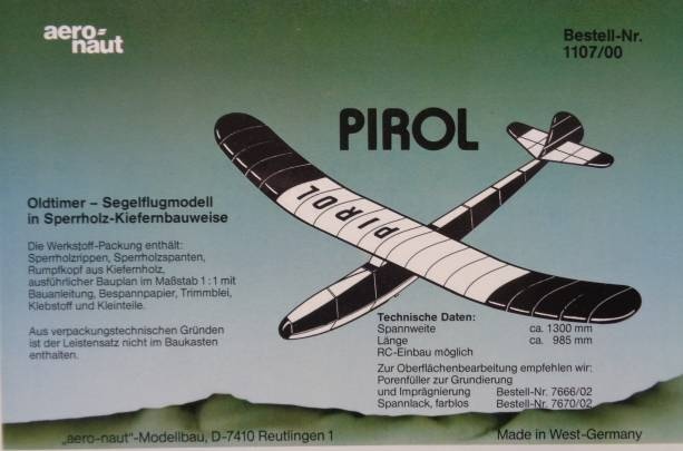 PIROL Segelflugmodell (Spannw. 130 cm) - vorrätig - /1.12.22