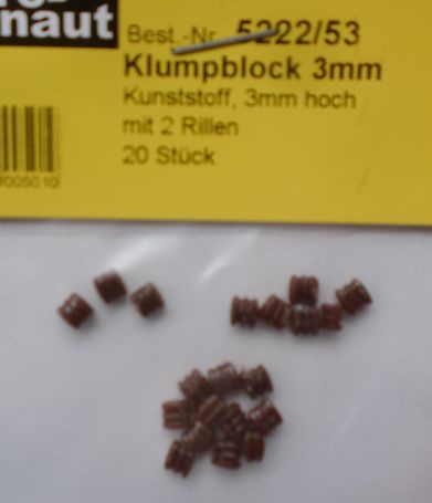Klumpblock (Plastik), Höhe 3 mm, 2 Rille, 20 Stück