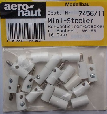 Mini-Stecker, Schwachstrom-Stecker u. Buchse, 10 Paar, weiß