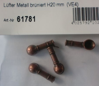 Lüfter Metall brüniert Höhe 20 mm,  Ø-Öffn. 7 mm, 4 Stück